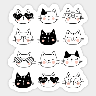 Cute Cat Set, Cute Cats and Kittens Sticker